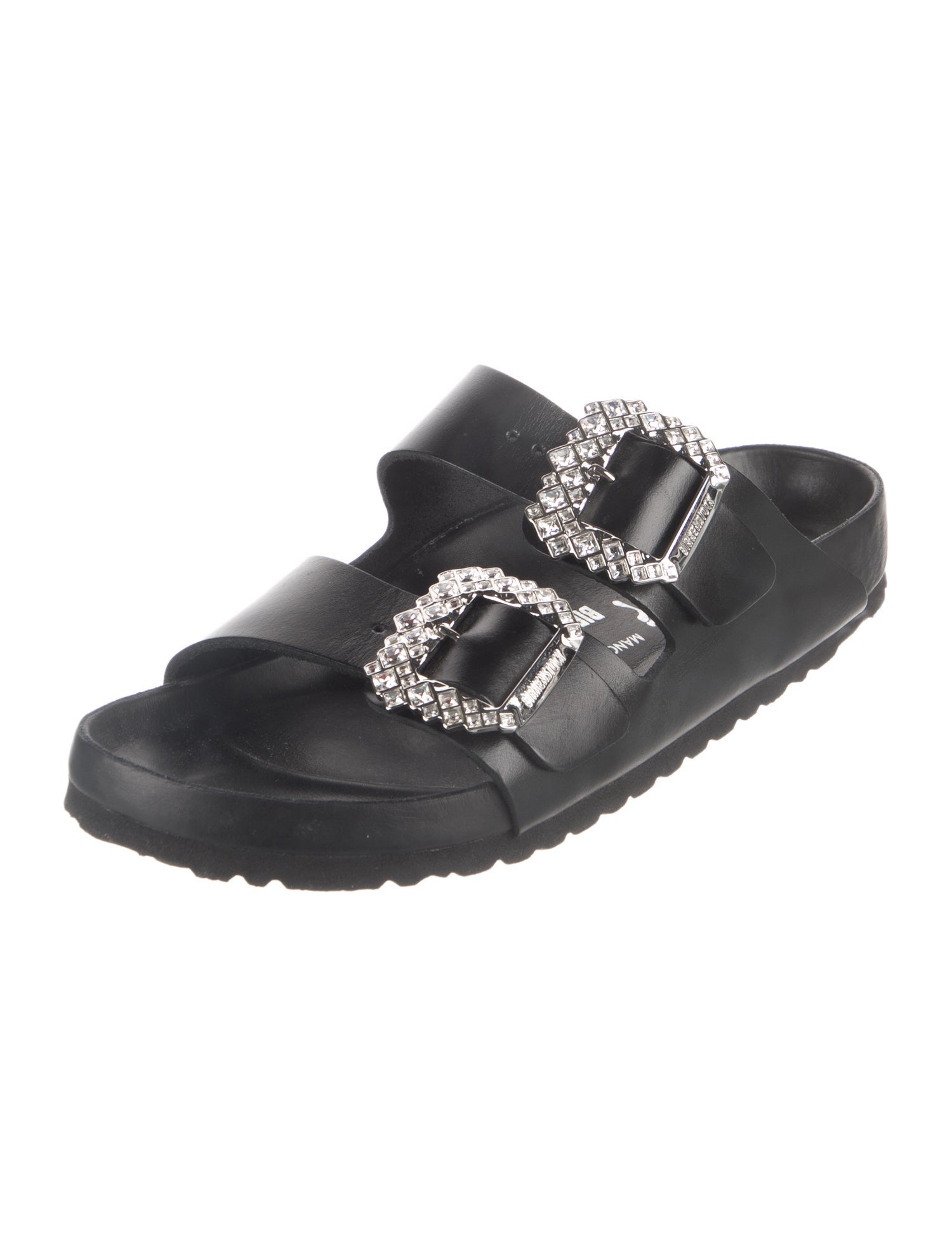 Manolo Blahnik x Birkenstock Leather Crystal Embellishments Slides
