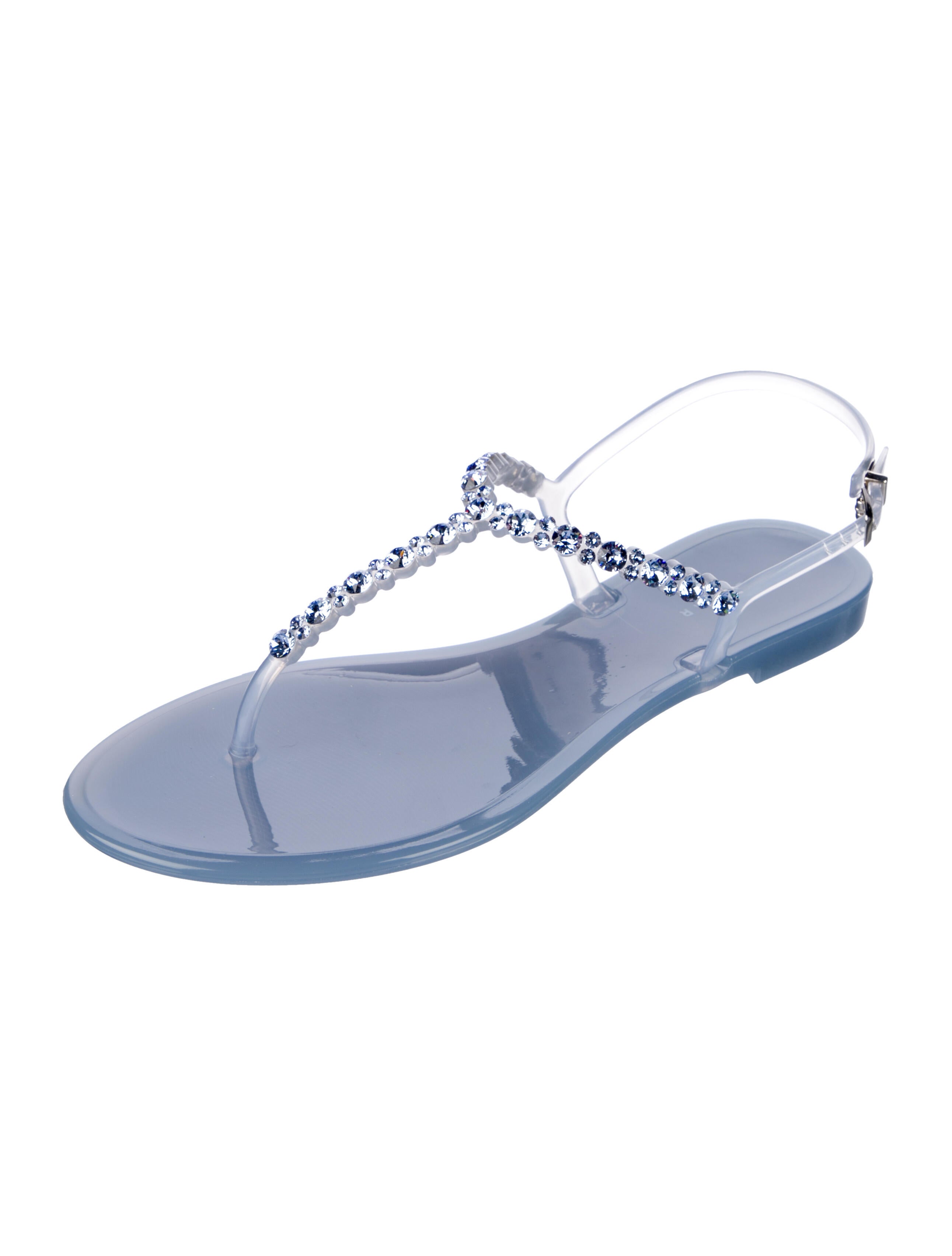 Mia Becar PVC Crystal Embellishments T-Strap Sandals