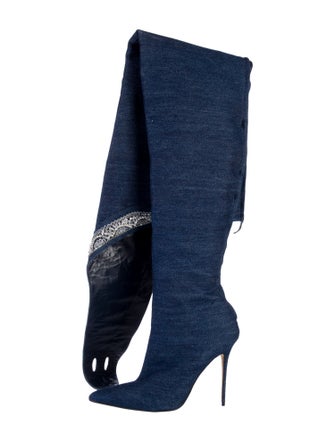 Manolo Blahnik x Rihanna Denim Printed Boots