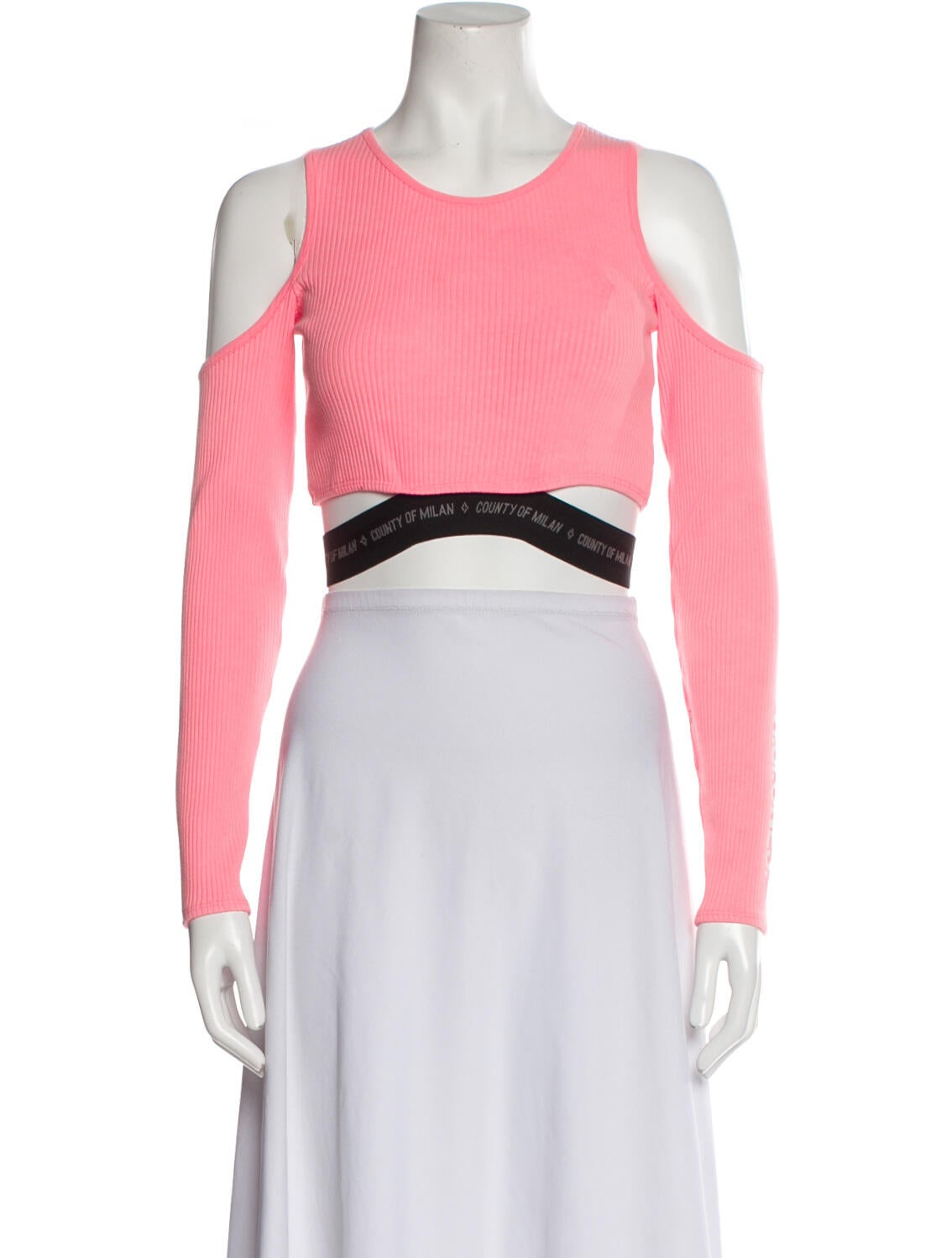 Marcelo Burlon Scoop Neck Long Sleeve Crop Top