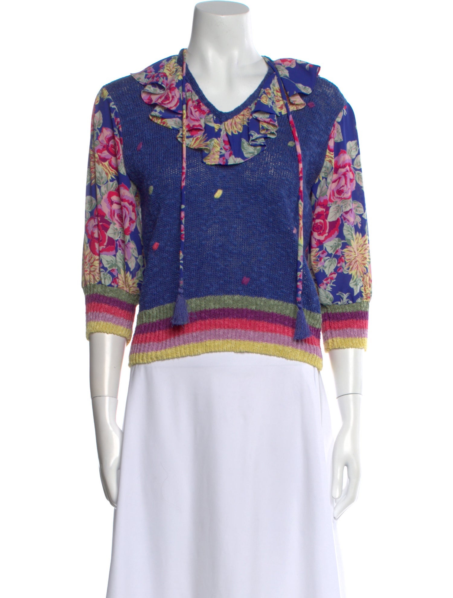 Marisa Christina Floral Print V-Neck Sweater