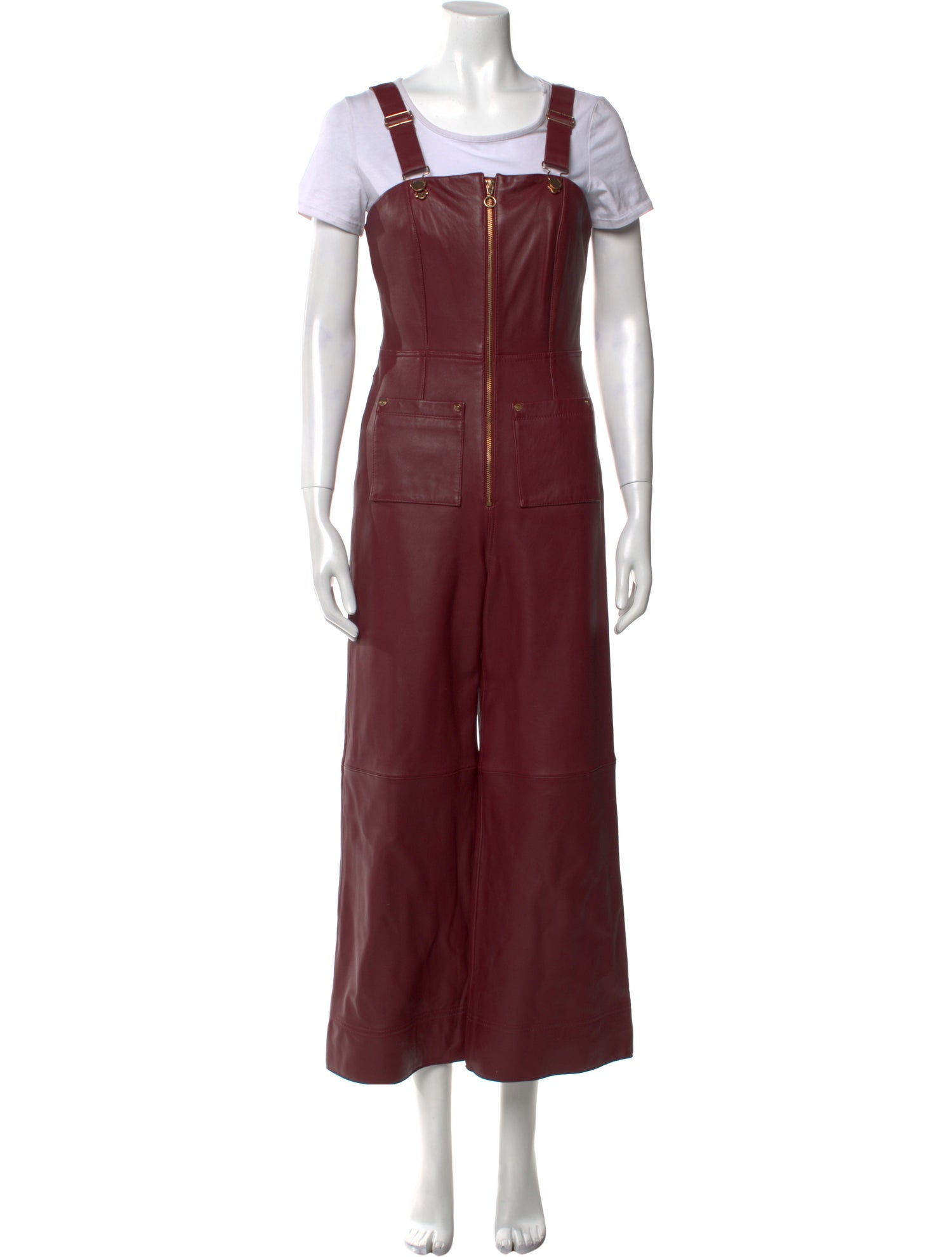 Alice McCall Lamb Leather Square Neckline Jumpsuit