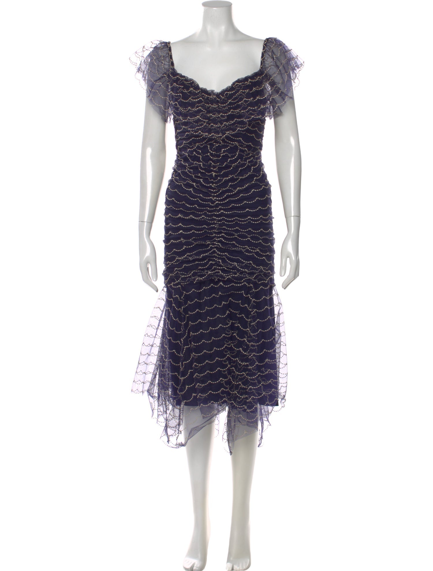 Alice McCall Womens Valentine Embroidered Ruched Midi Dress Navy 0 Alice McCall Womens Valentine Embroidered Ruched Midi Dress Navy 0