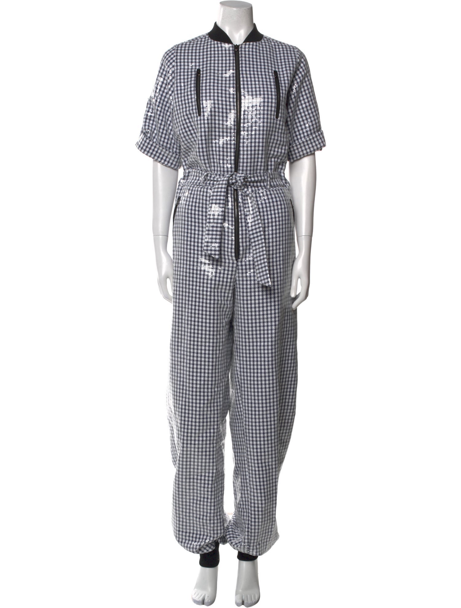 Marcell Von Berlin Plaid Print Mock Neck Jumpsuit