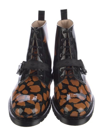 Marcell Von Berlin Patent Leather Animal Print Lace-Up Boots