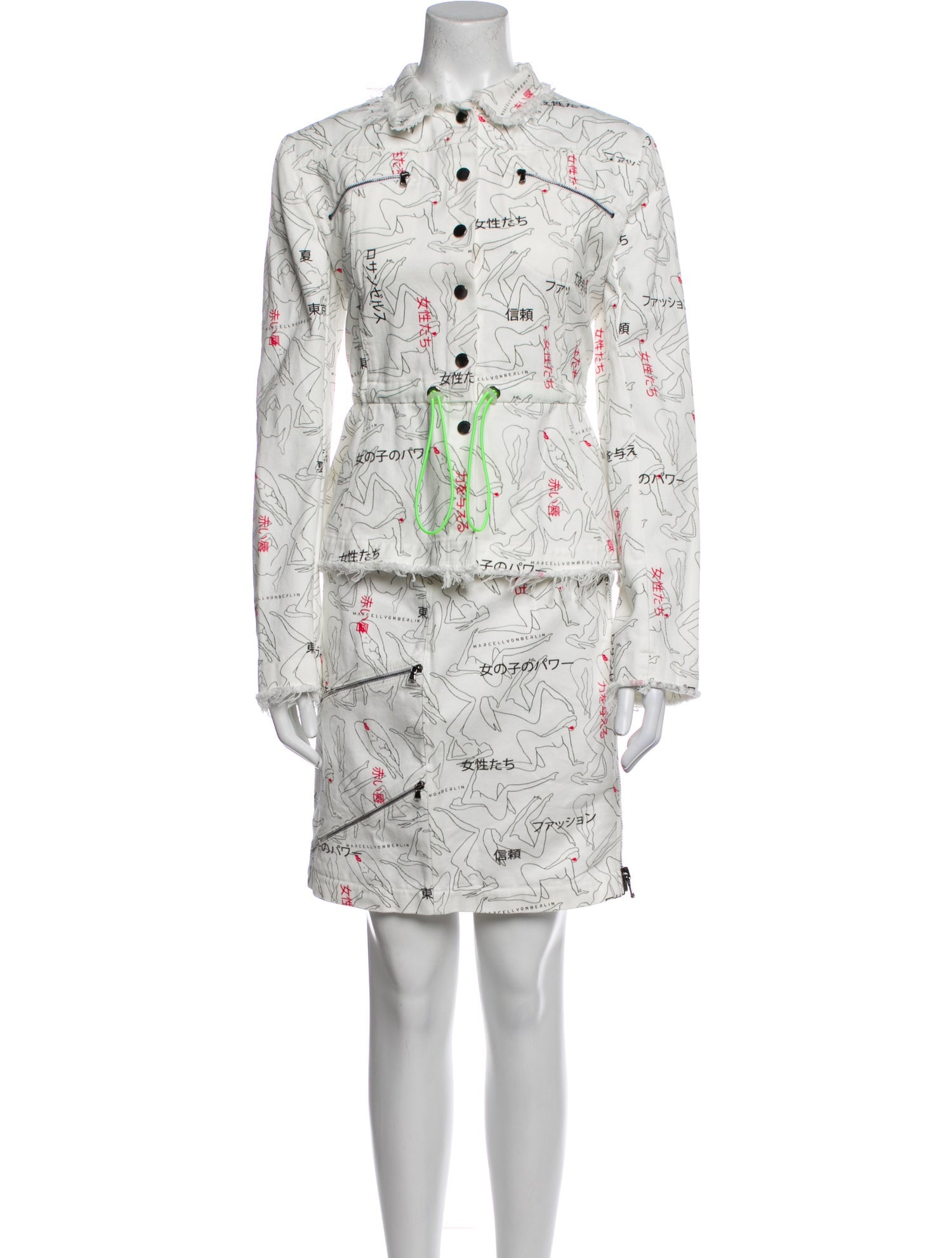 Marcell Von Berlin Printed Raw-Edge Trim Skirt Suit w/ Tags