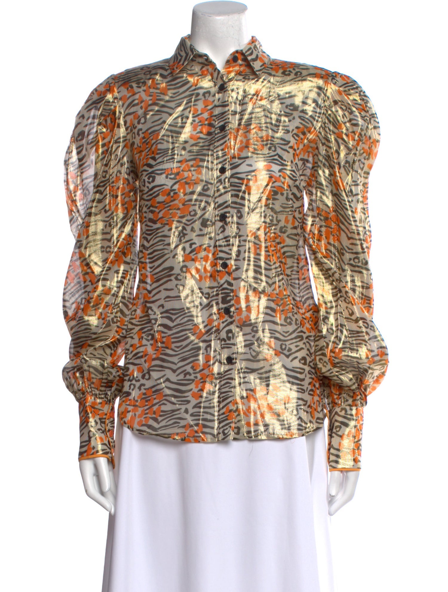Marcell Von Berlin Printed Long Sleeve Button-Up Top