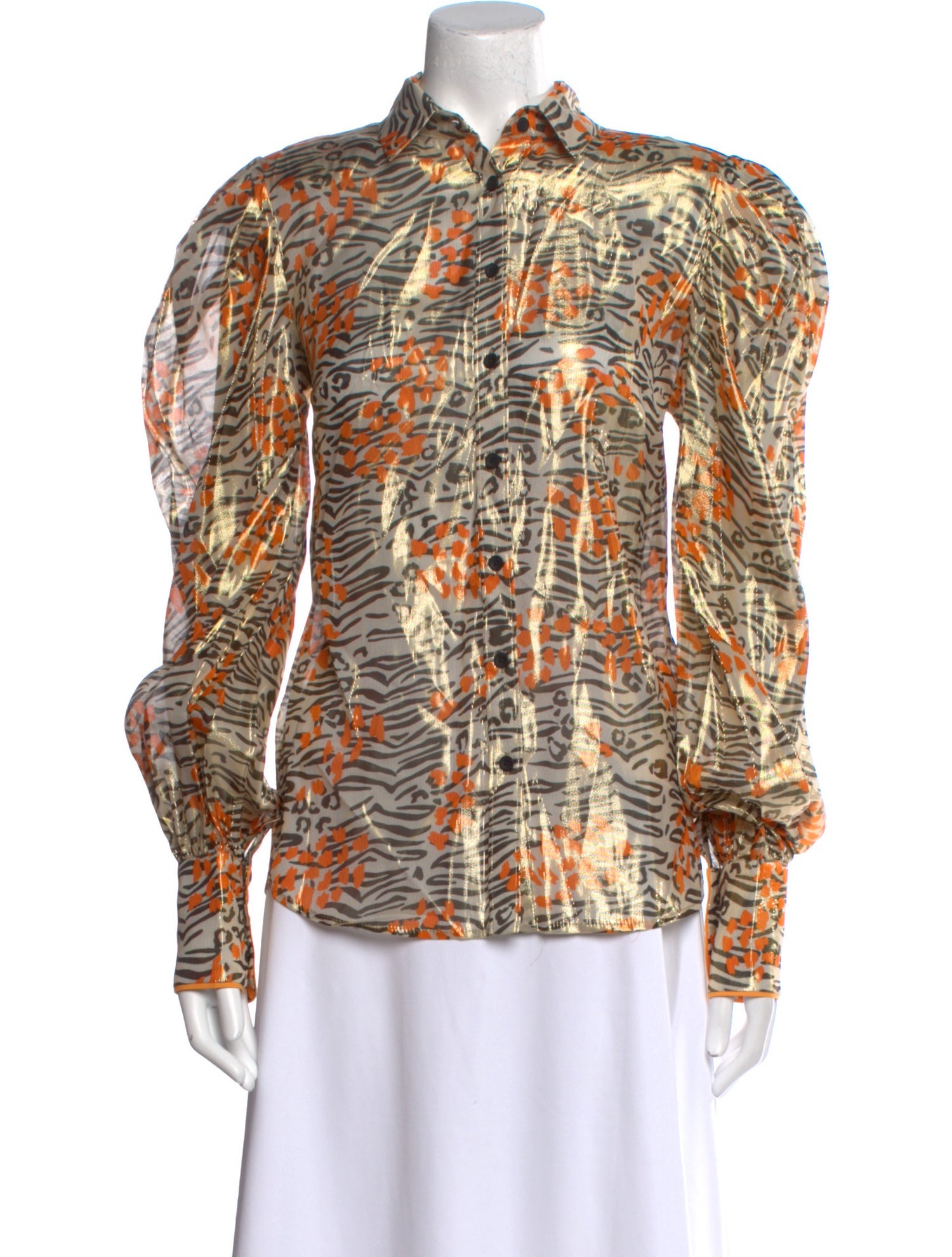 Marcell Von Berlin Printed Long Sleeve Button-Up Top