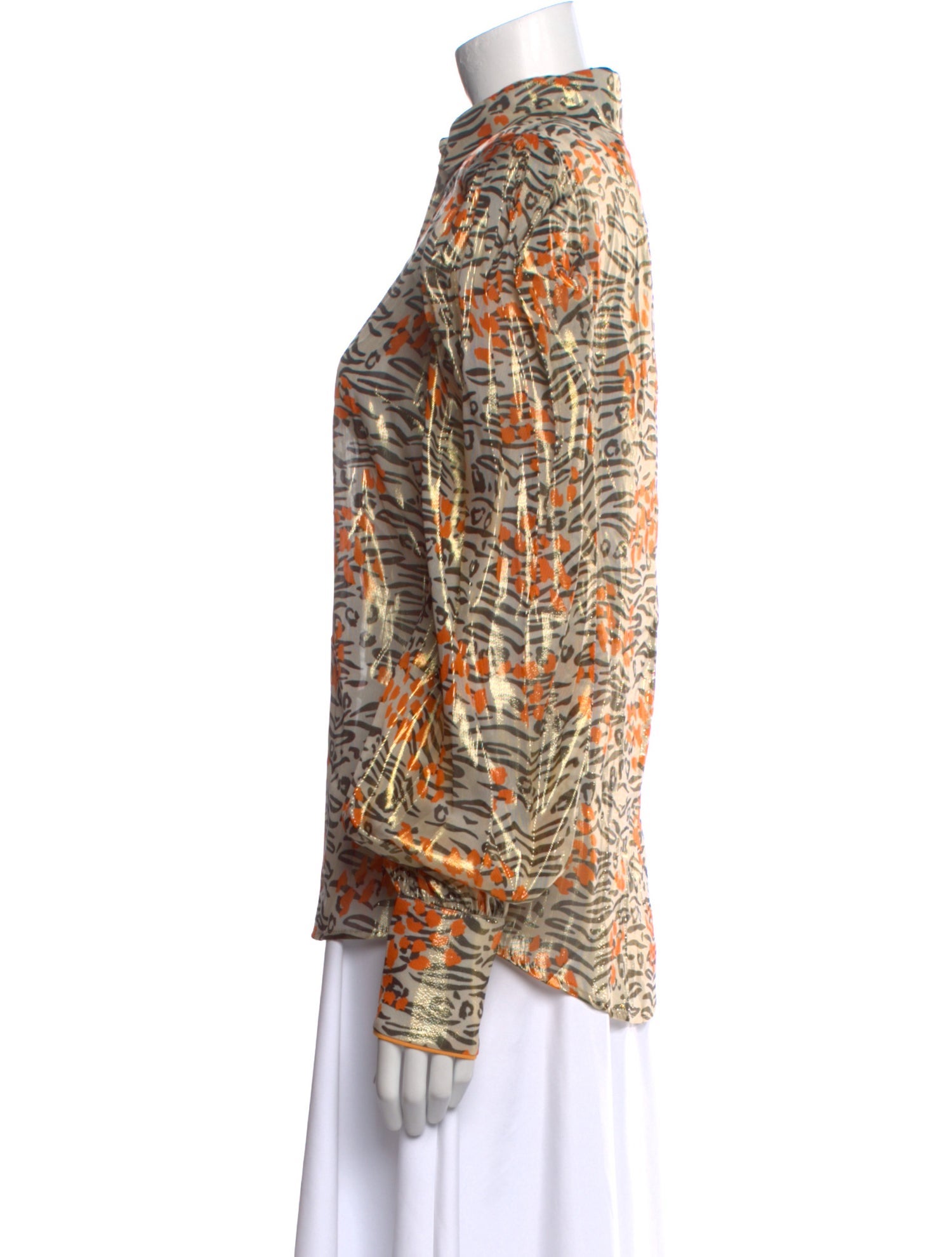 Marcell Von Berlin Printed Long Sleeve Button-Up Top