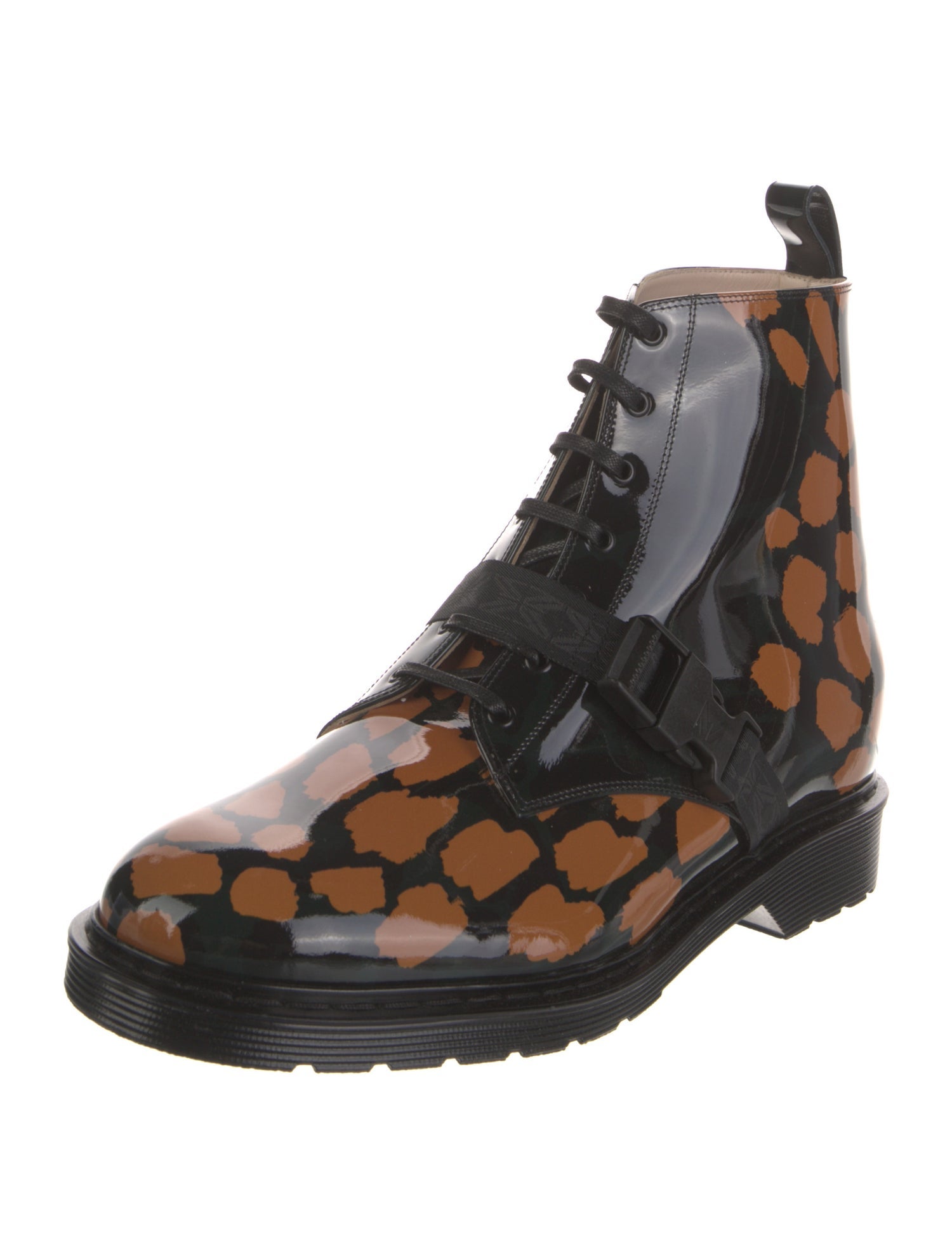 Marcell Von Berlin Patent Leather Printed Combat Boots