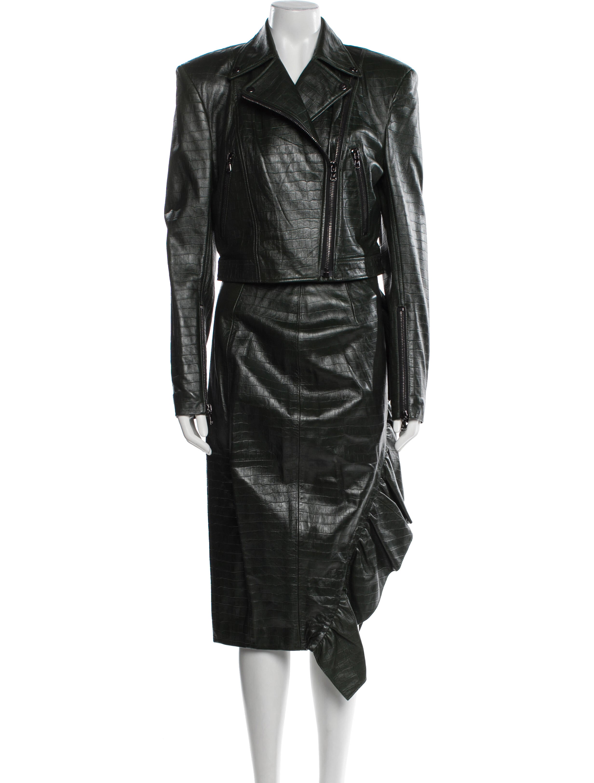 Marcell Von Berlin Lambskin Ruffle Embellishment Skirt Suit