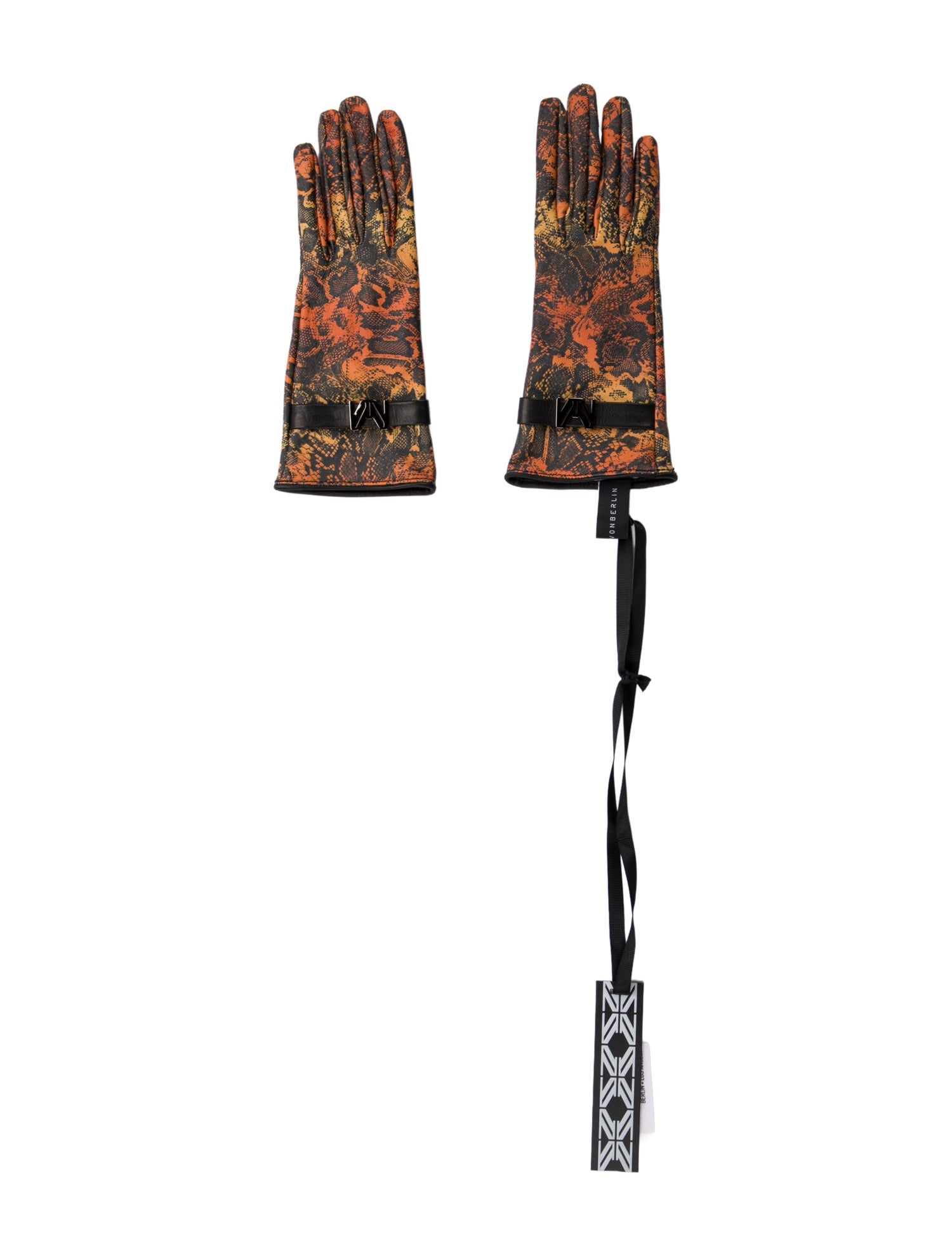 Marcell Von Berlin Orange and Red Patterned Gloves w/Tags