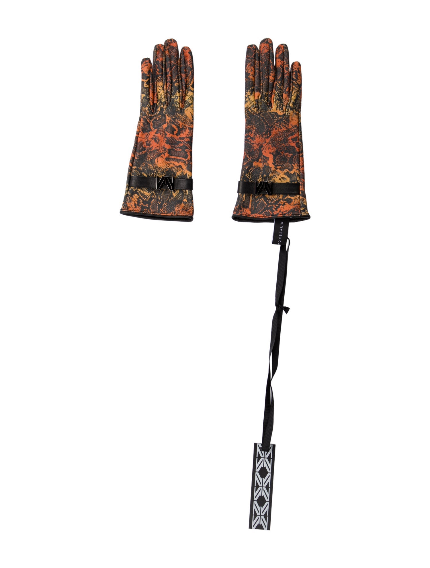 Marcell Von Berlin Orange and Red Patterned Gloves w/Tags