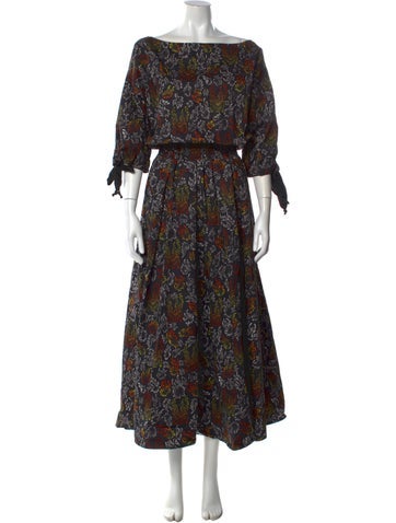 Pre-owned Marcell Von Berlin Floral Print Long Dress In Black