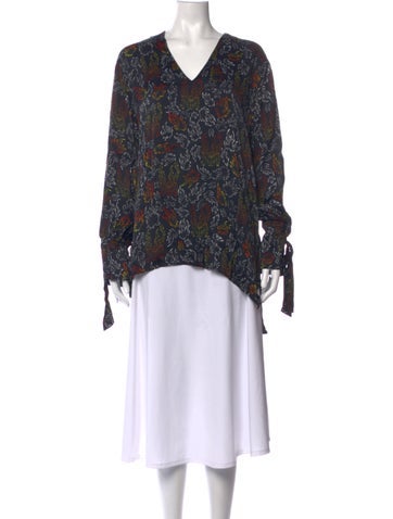 Pre-owned Marcell Von Berlin Printed V-neck Top W/ Tags In Blue