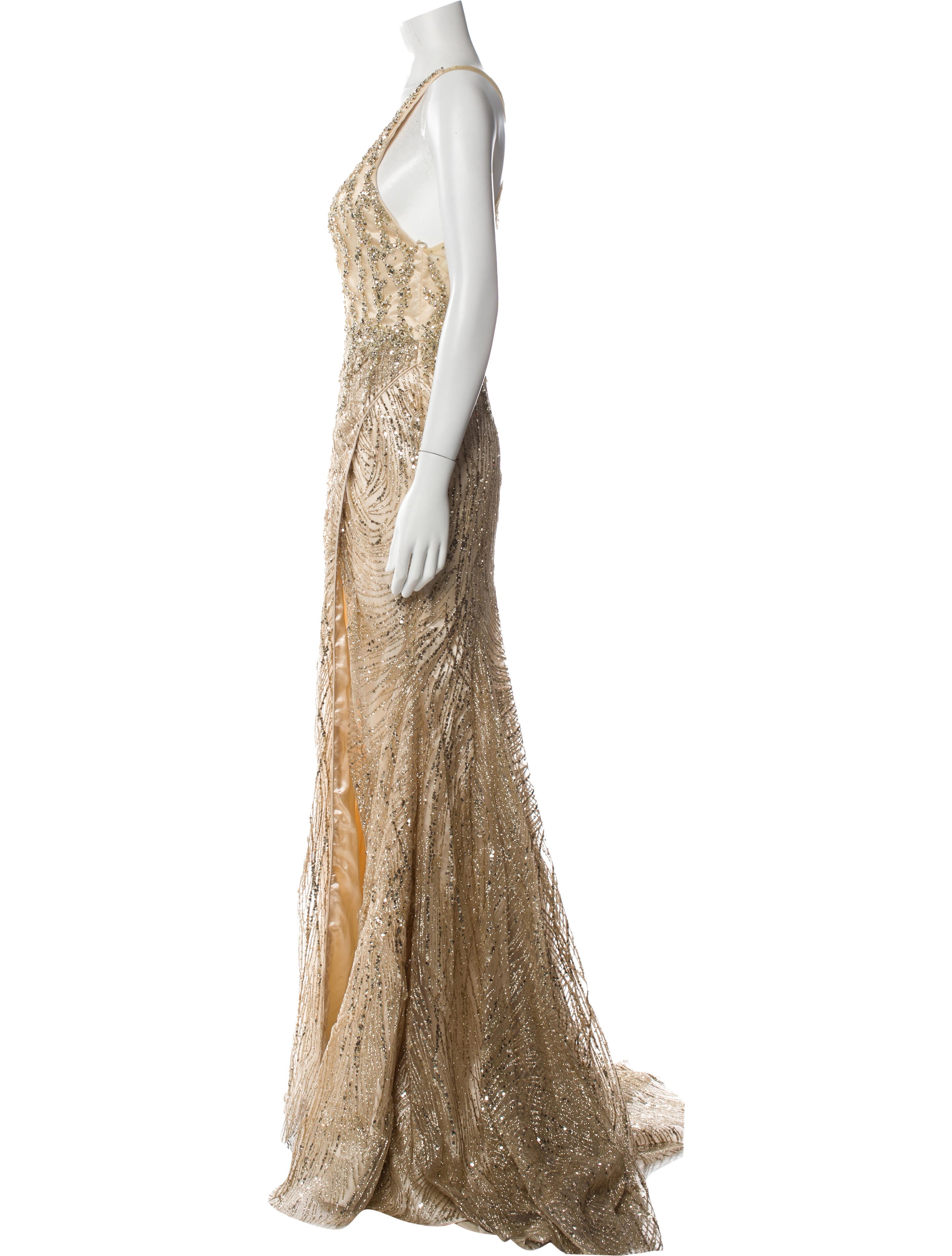 Mac Duggal VNeck Long Dress Yellow Dresses, Clothing WMDGL23582