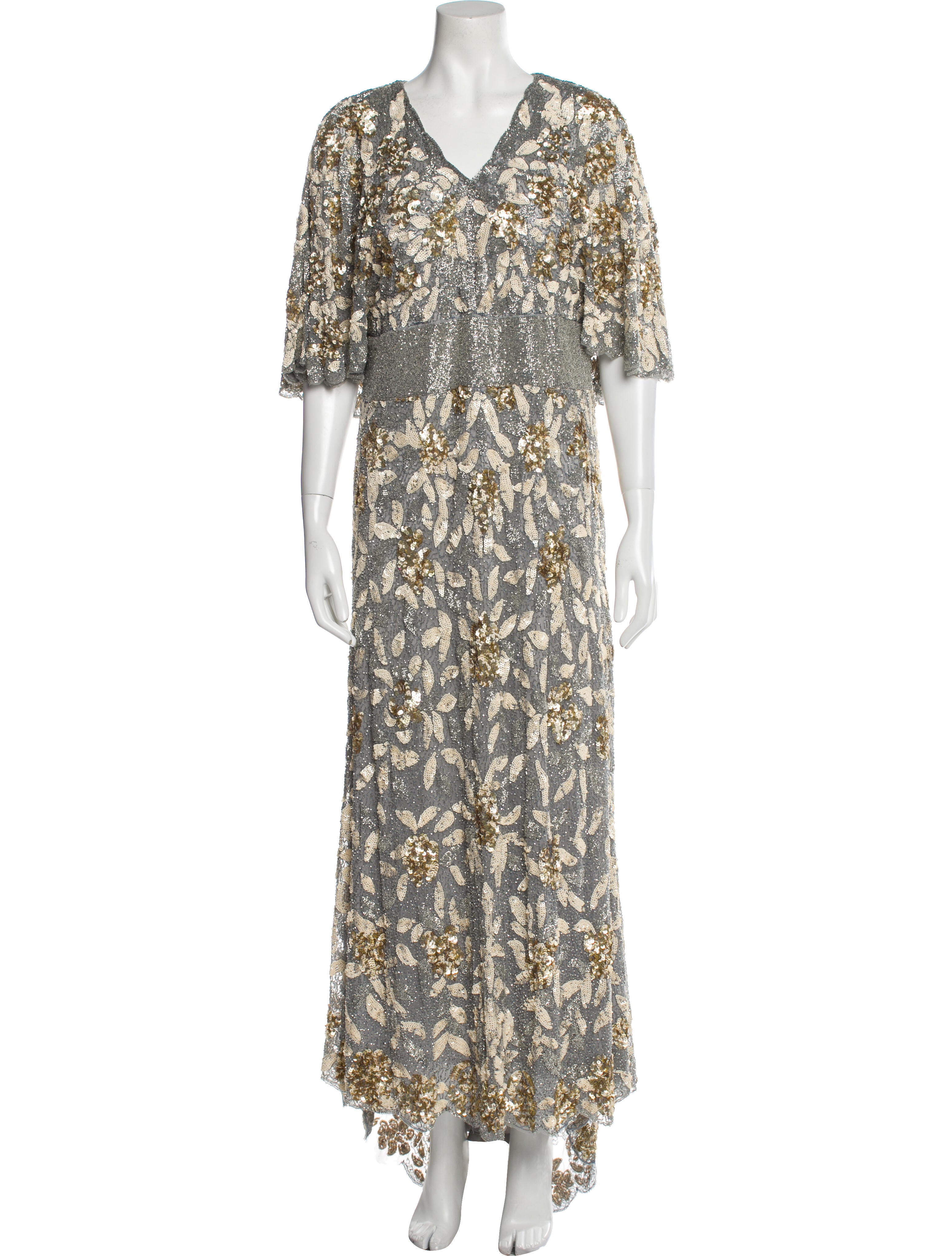 Mac Duggal Floral Print Long Dress Grey Dresses, Clothing