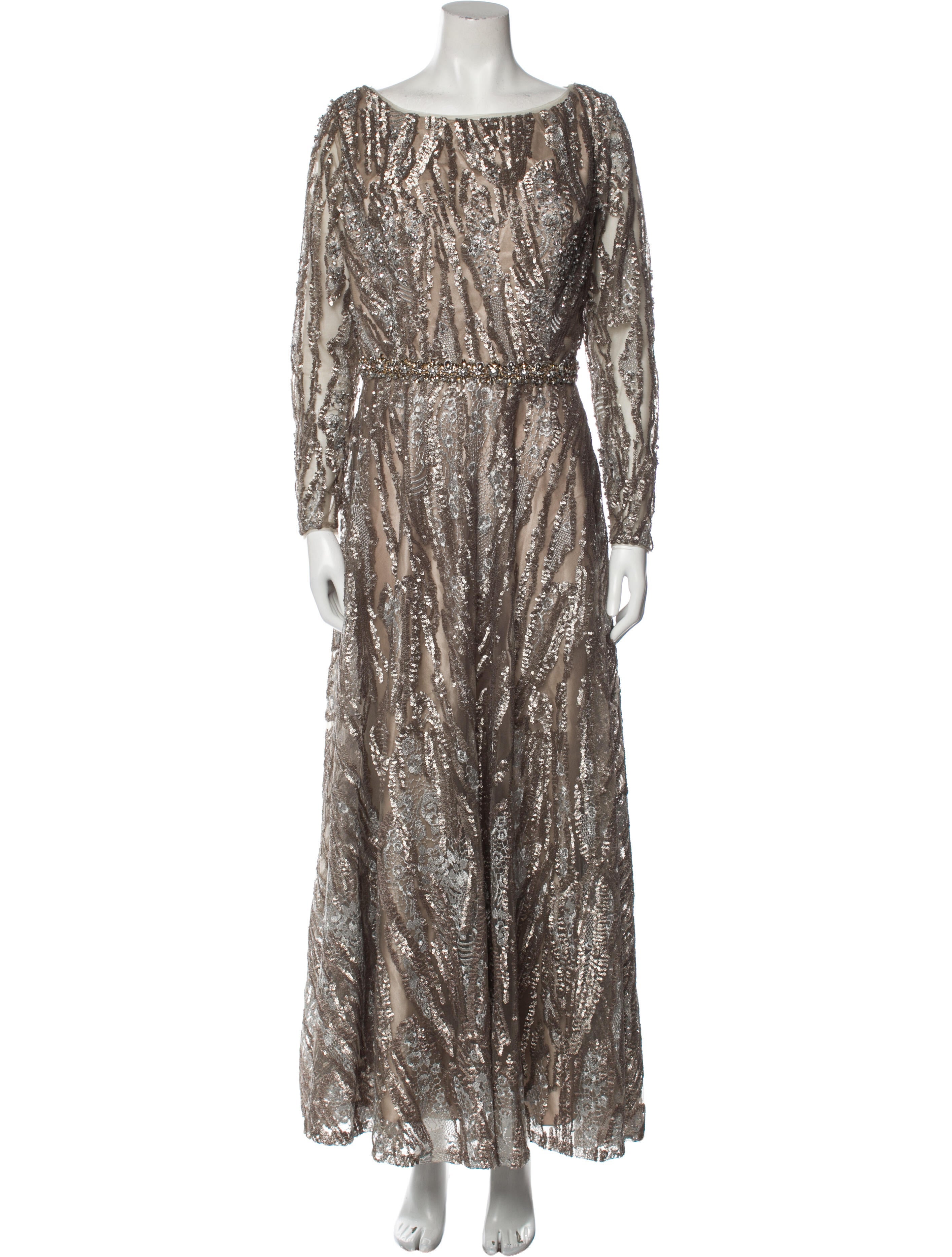 Mac Duggal Scoop Neck Long Dress Grey Dresses, Clothing WMDGL24177