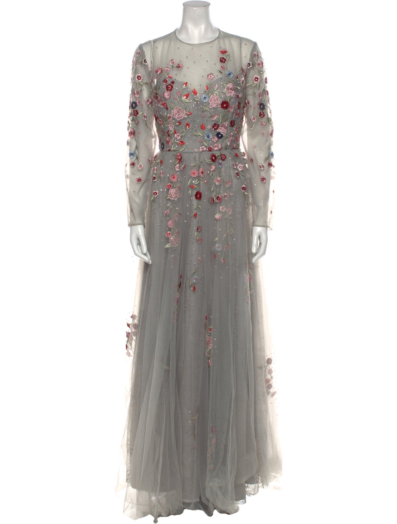 Mac Duggal Lace Pattern Long Dress Grey Dresses, Clothing