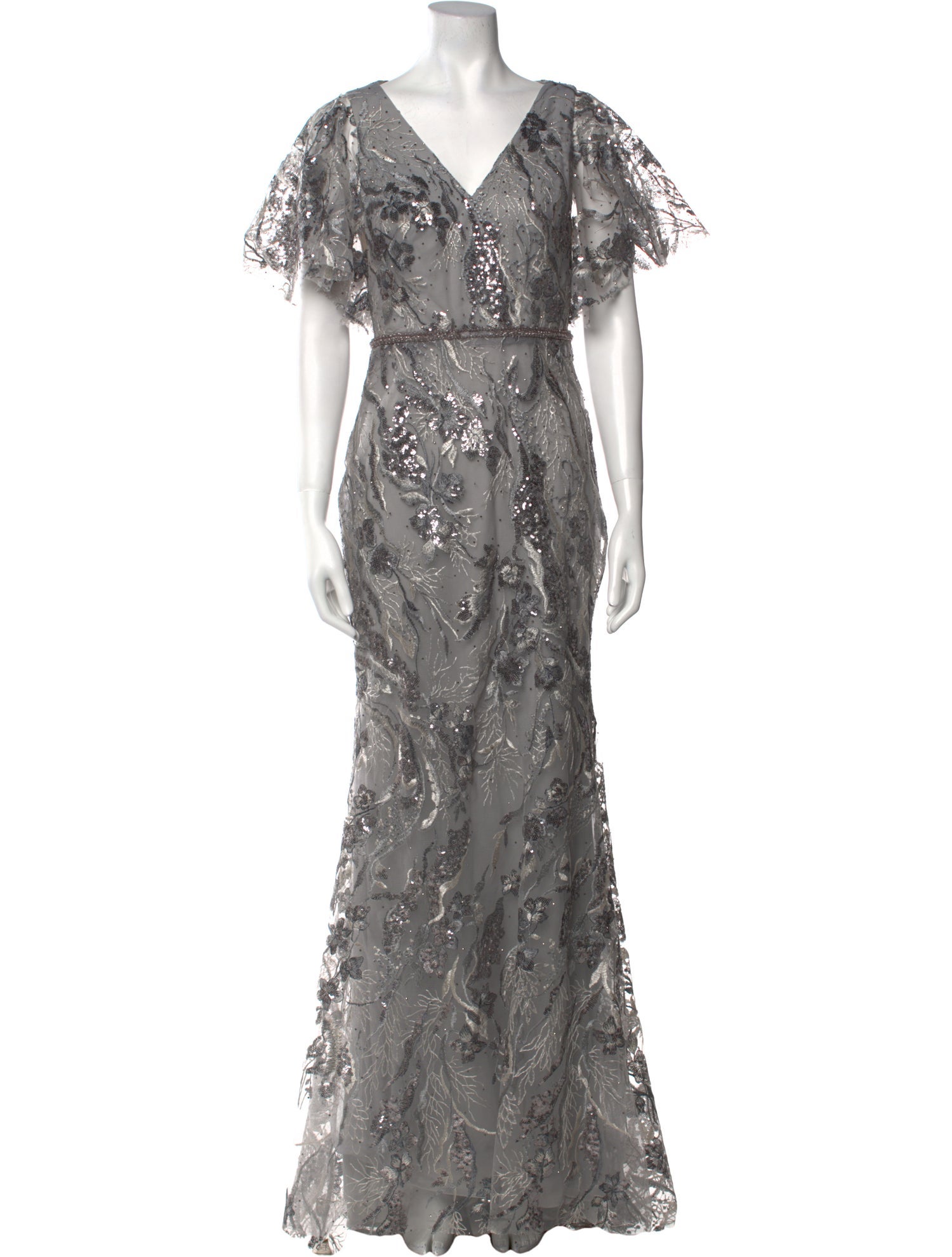 Mac Duggal VNeck Long Dress Grey Dresses, Clothing WMDGL24981