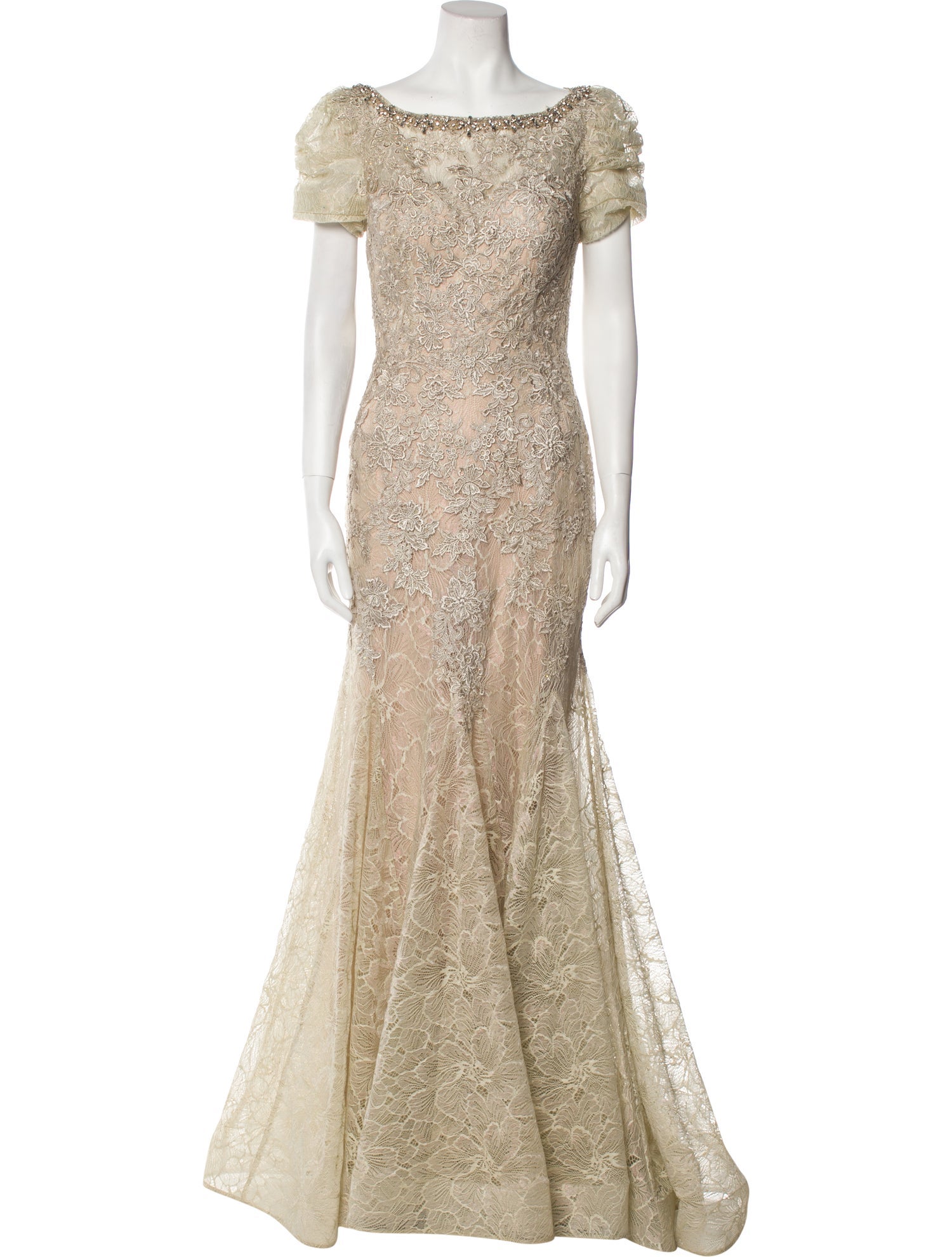 Mac Duggal Bateau Neckline Long Dress Neutrals Dresses, Clothing