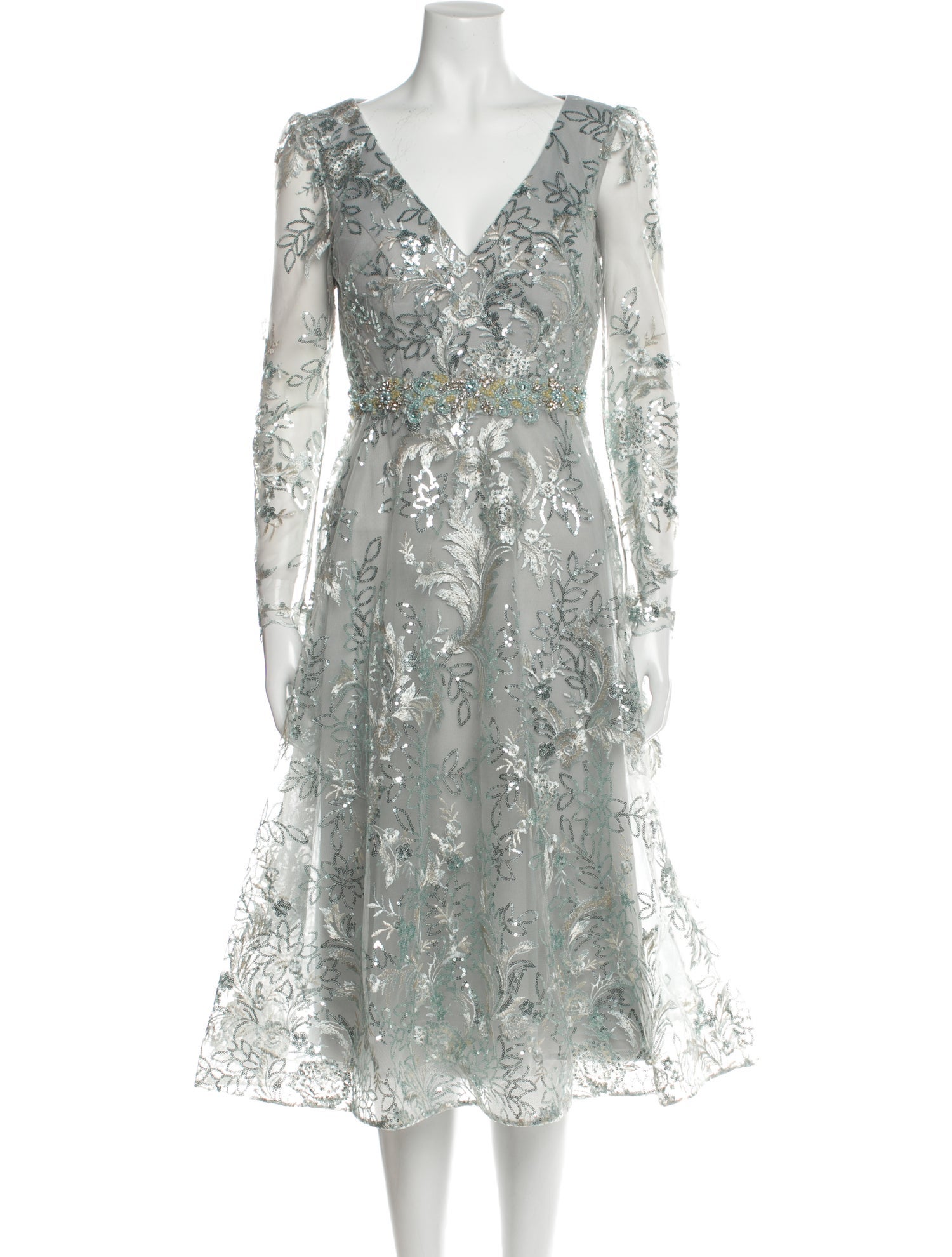 Mac Duggal Lace Pattern Midi Length Dress w/ Tags Grey Dresses