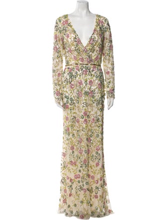 Mac Duggal Floral Print Long Dress