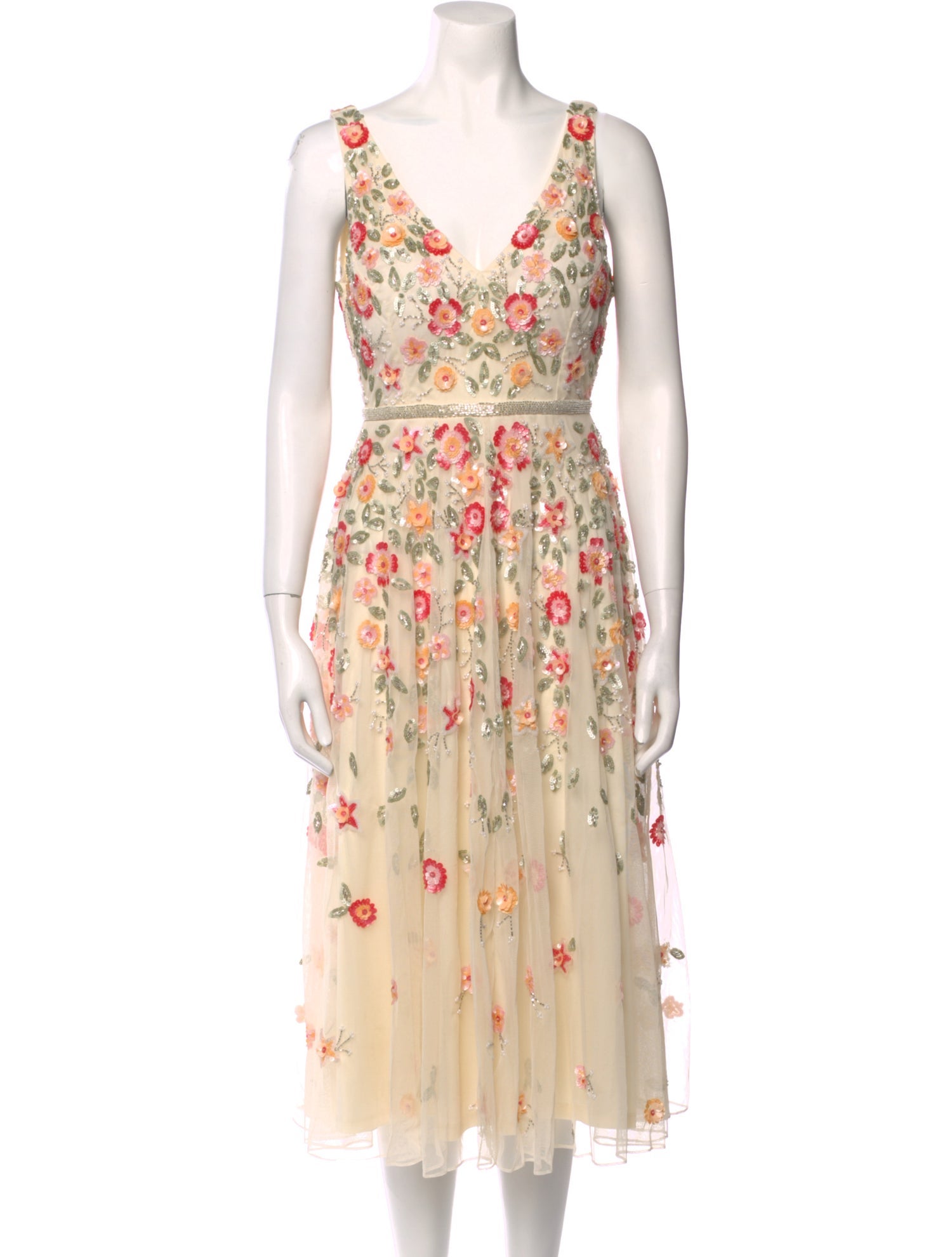 Mac Duggal Floral Print Midi Length Dress w/ Tags