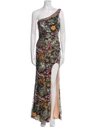 Mac Duggal Floral Print Long Dress