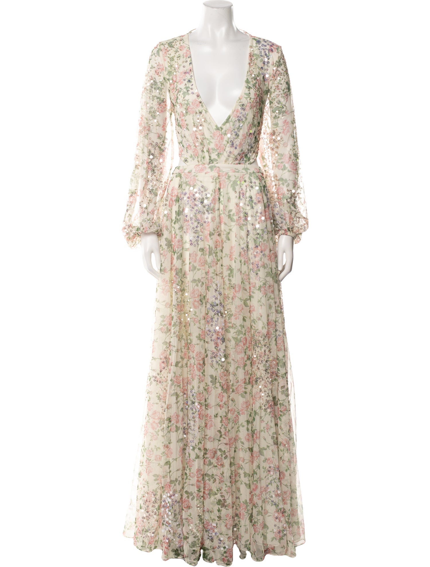 Mac Duggal Floral Print Long Dress w/ Tags