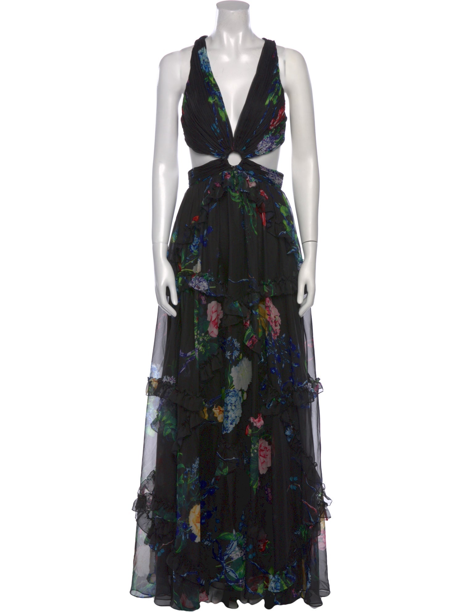 Mac Duggal Floral Print Long Dress