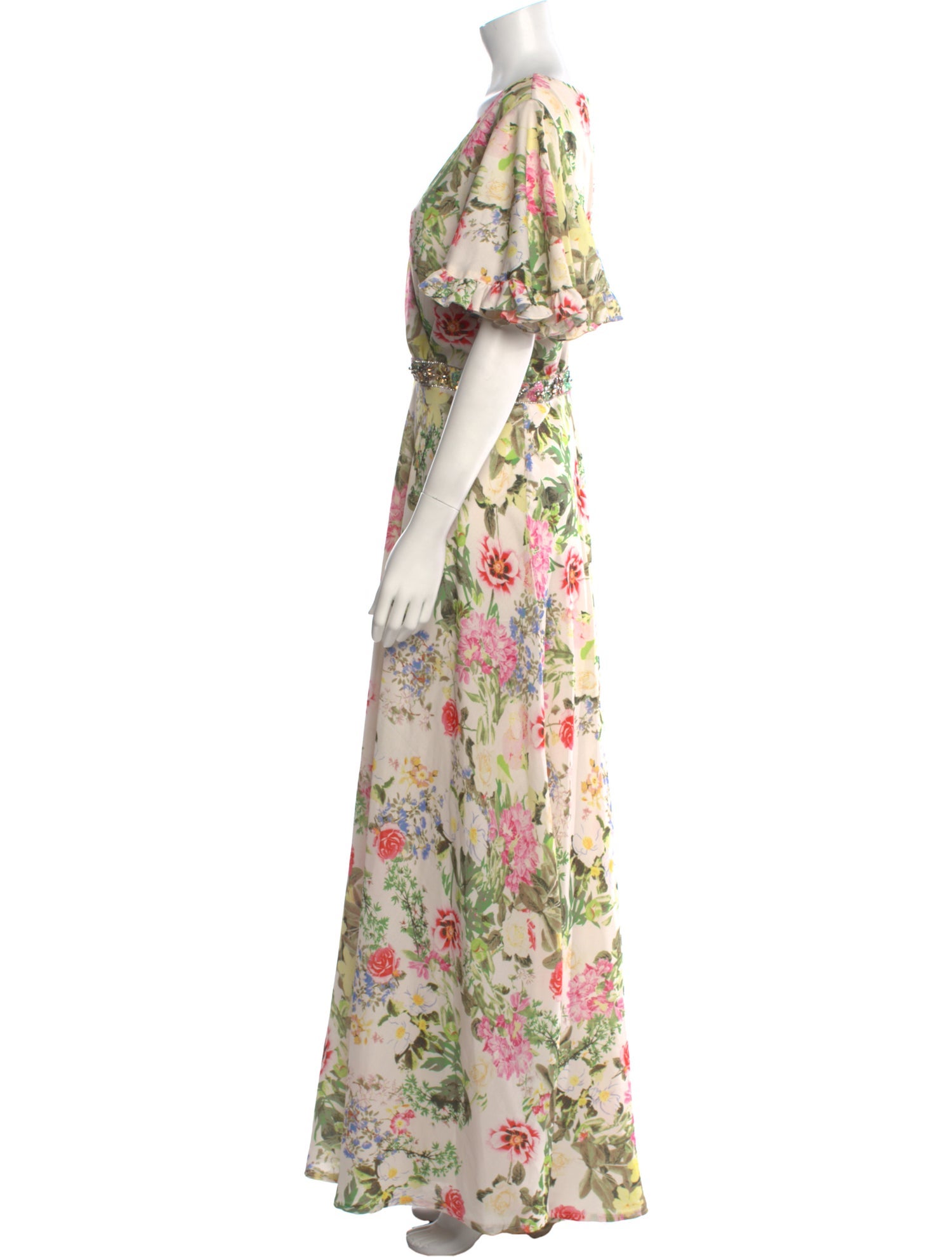 Mac Duggal Floral Print Long Dress