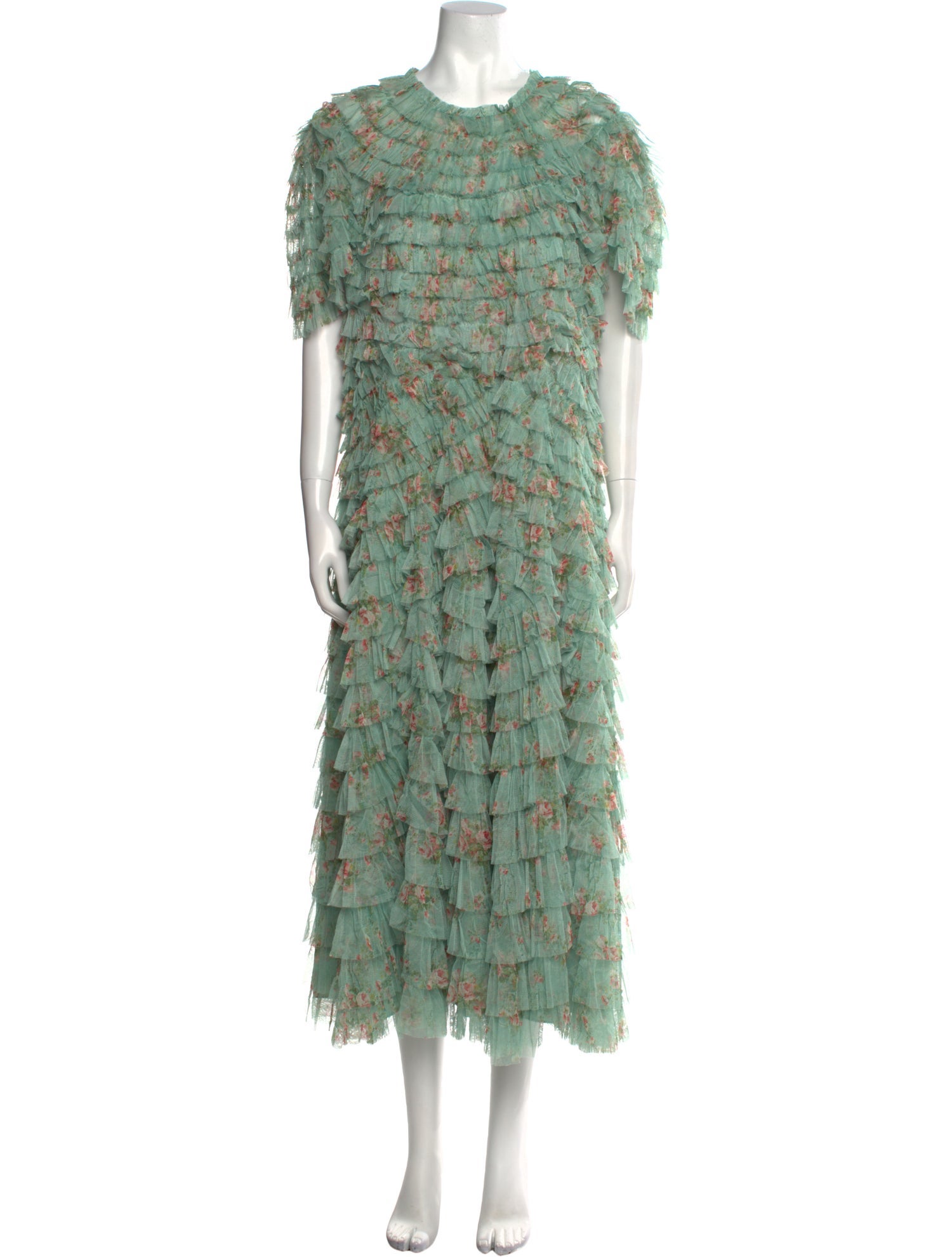 Mac Duggal Floral Print Midi Length Dress