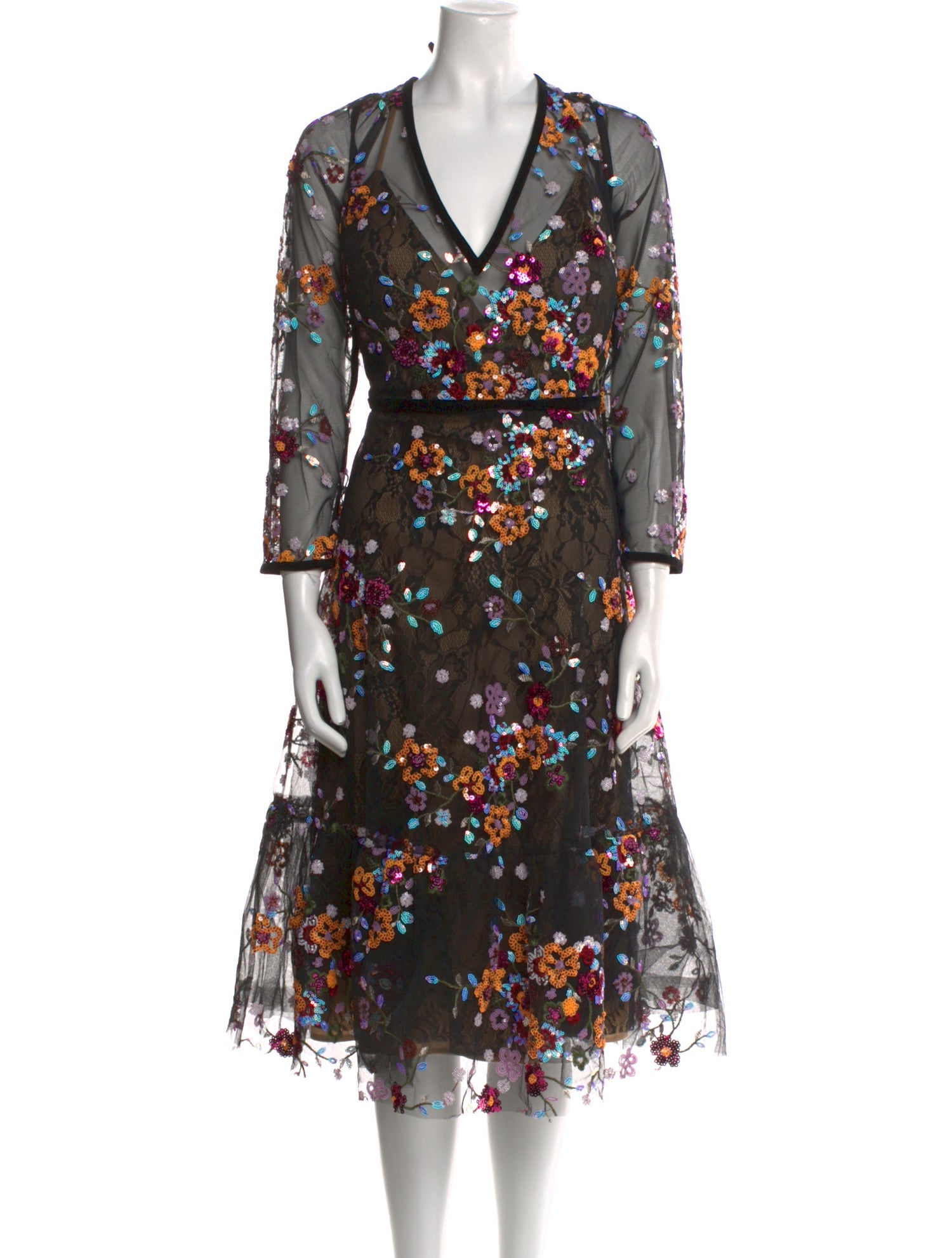 Mac Duggal Floral Print Midi Length Dress w/ Tags