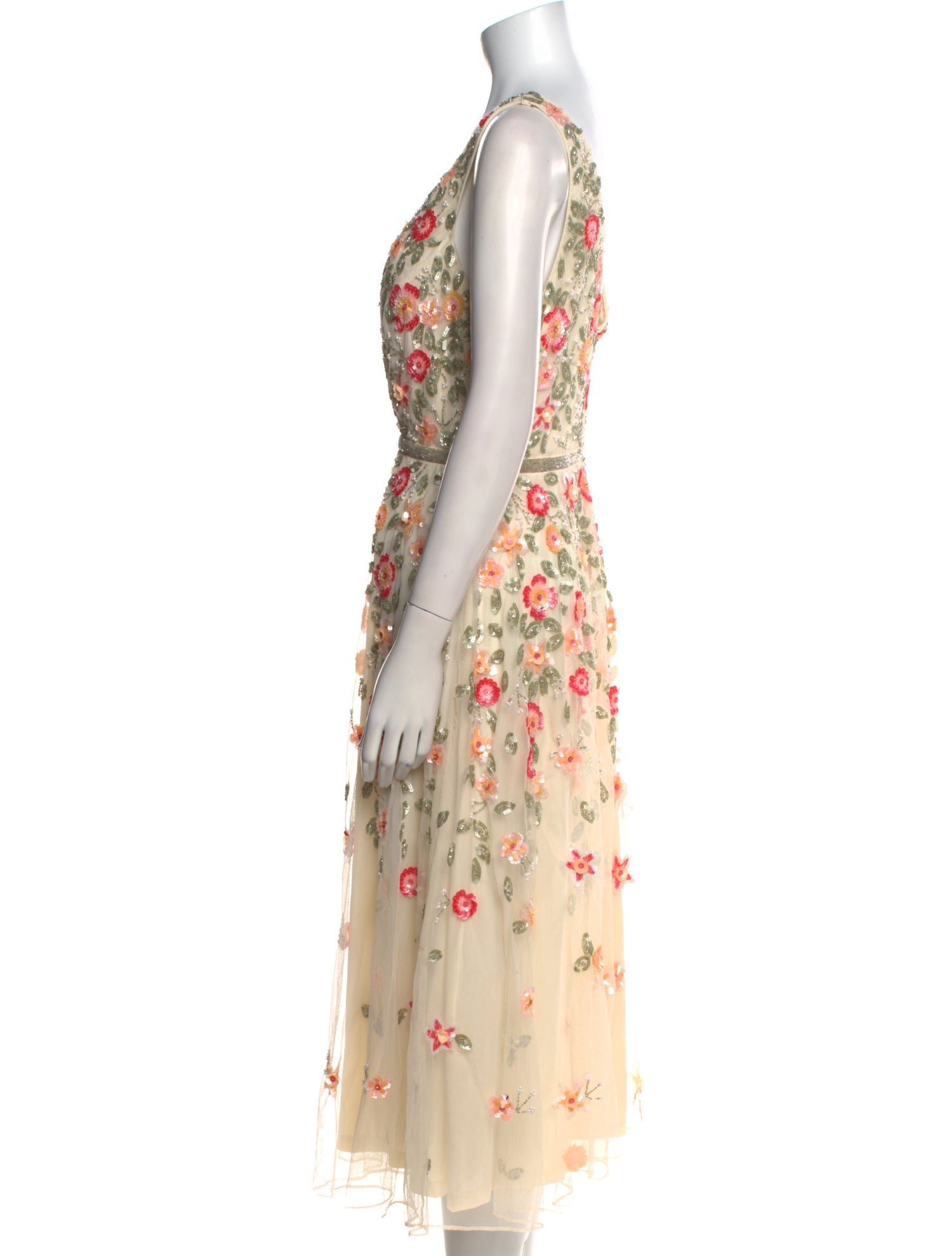 Mac Duggal Floral Print Midi Length Dress