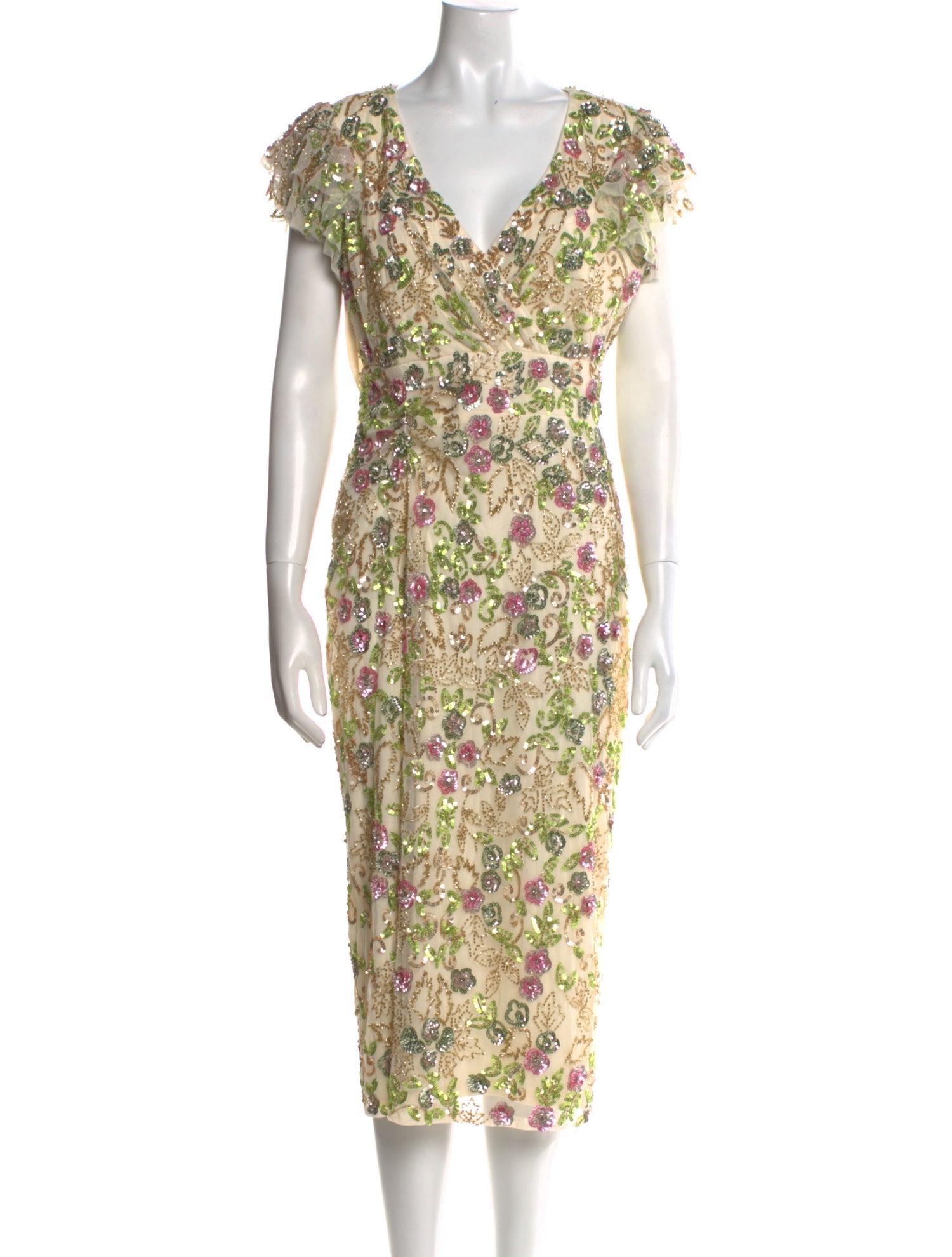 Mac Duggal Floral Print Midi Length Dress