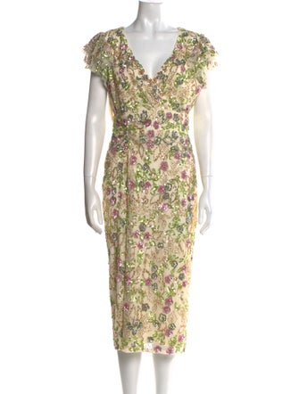 Mac Duggal Floral Print Midi Length Dress