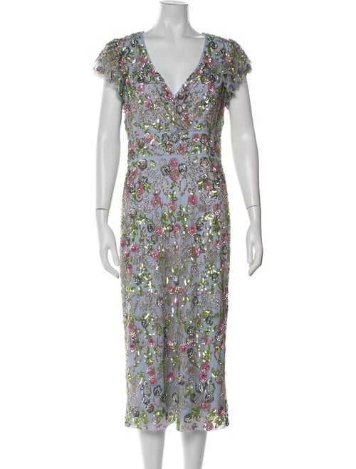 Mac Duggal Floral Print Midi Length Dress