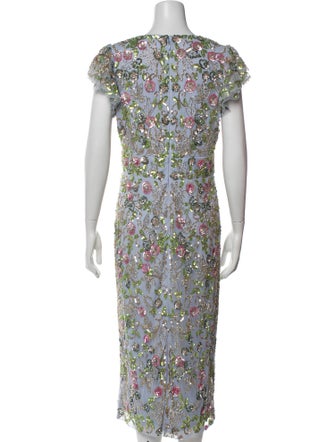 Mac Duggal Floral Print Midi Length Dress