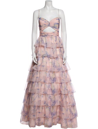 Mac Duggal Floral Print Long Dress