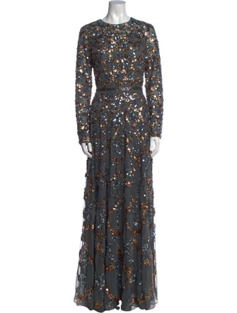 Mac Duggal Floral Print Long Dress