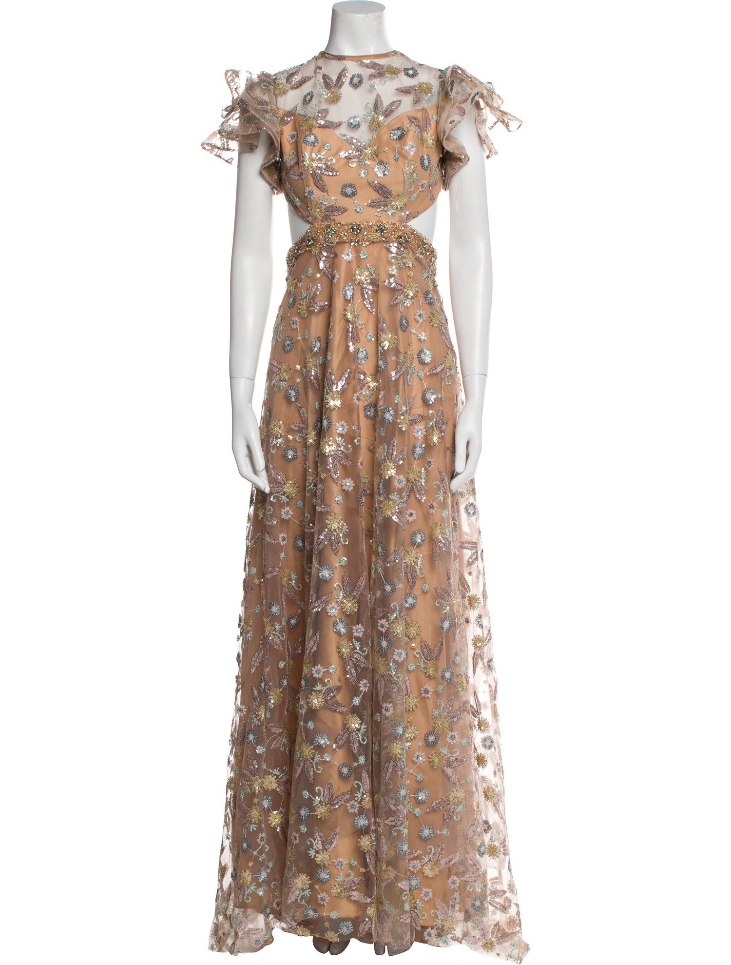 Mac Duggal Floral Print Long Dress