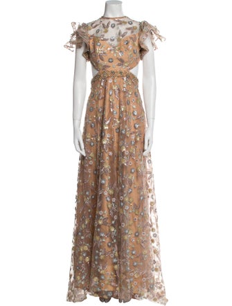 Mac Duggal Floral Print Long Dress
