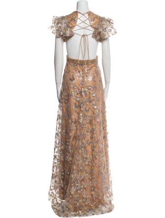 Mac Duggal Floral Print Long Dress