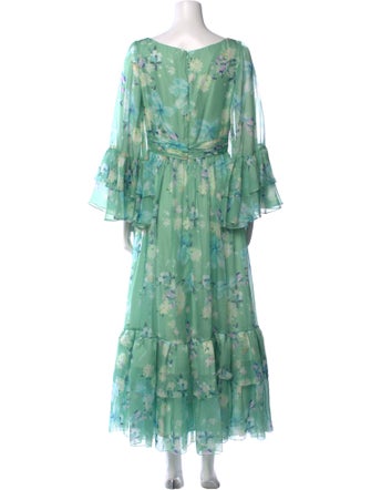 Mac Duggal Floral Print Midi Length Dress