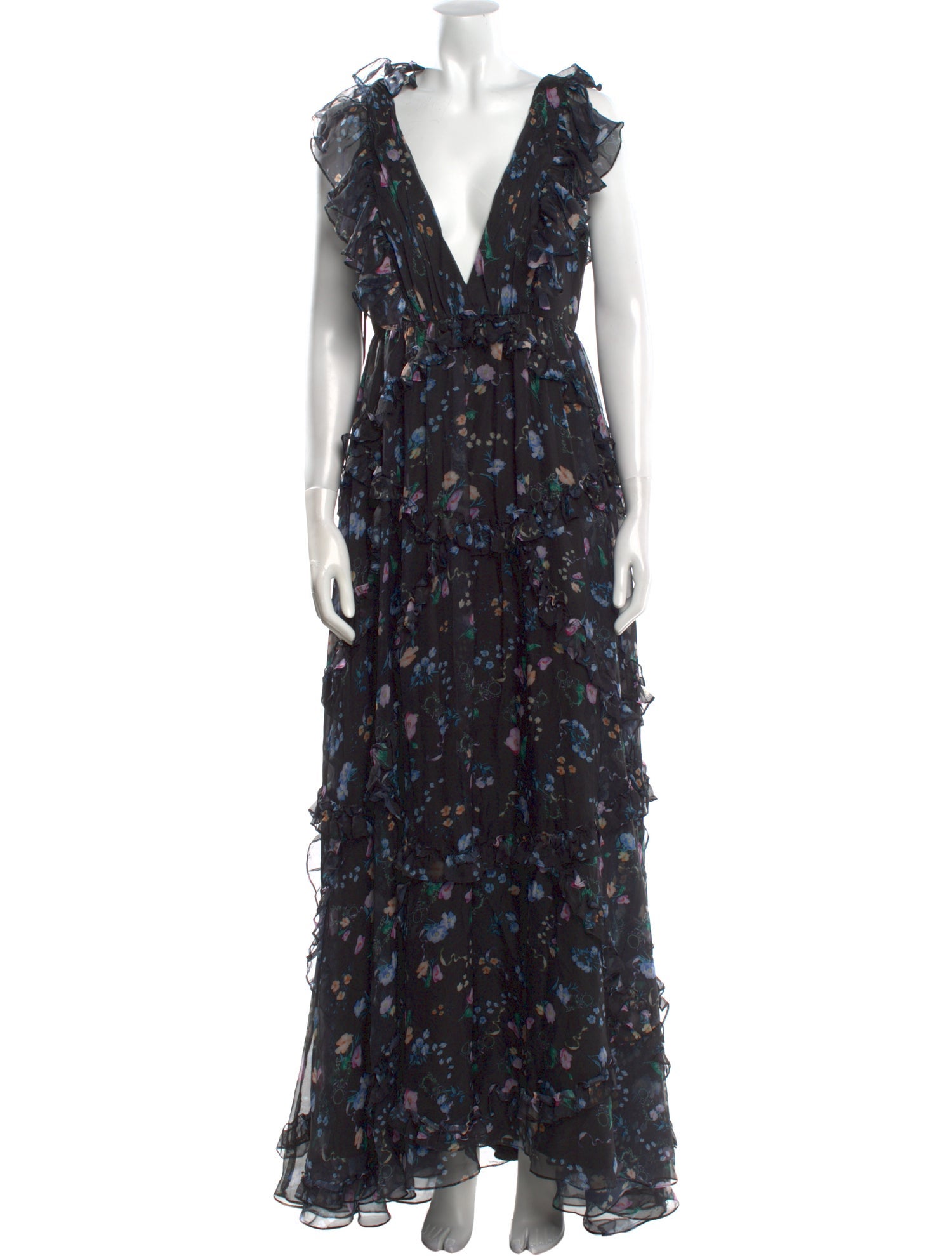 Mac Duggal Floral Print Long Dress