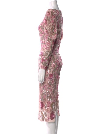 Mac Duggal Floral Print Midi Length Dress