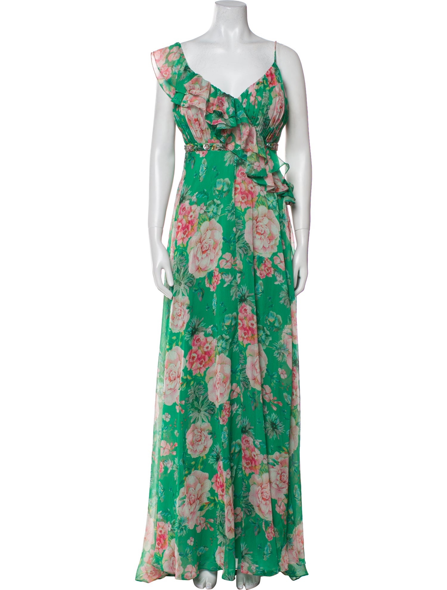 Mac Duggal Floral Print Long Dress