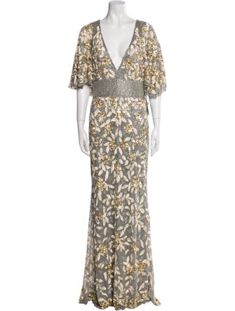 Mac Duggal Floral Print Long Dress