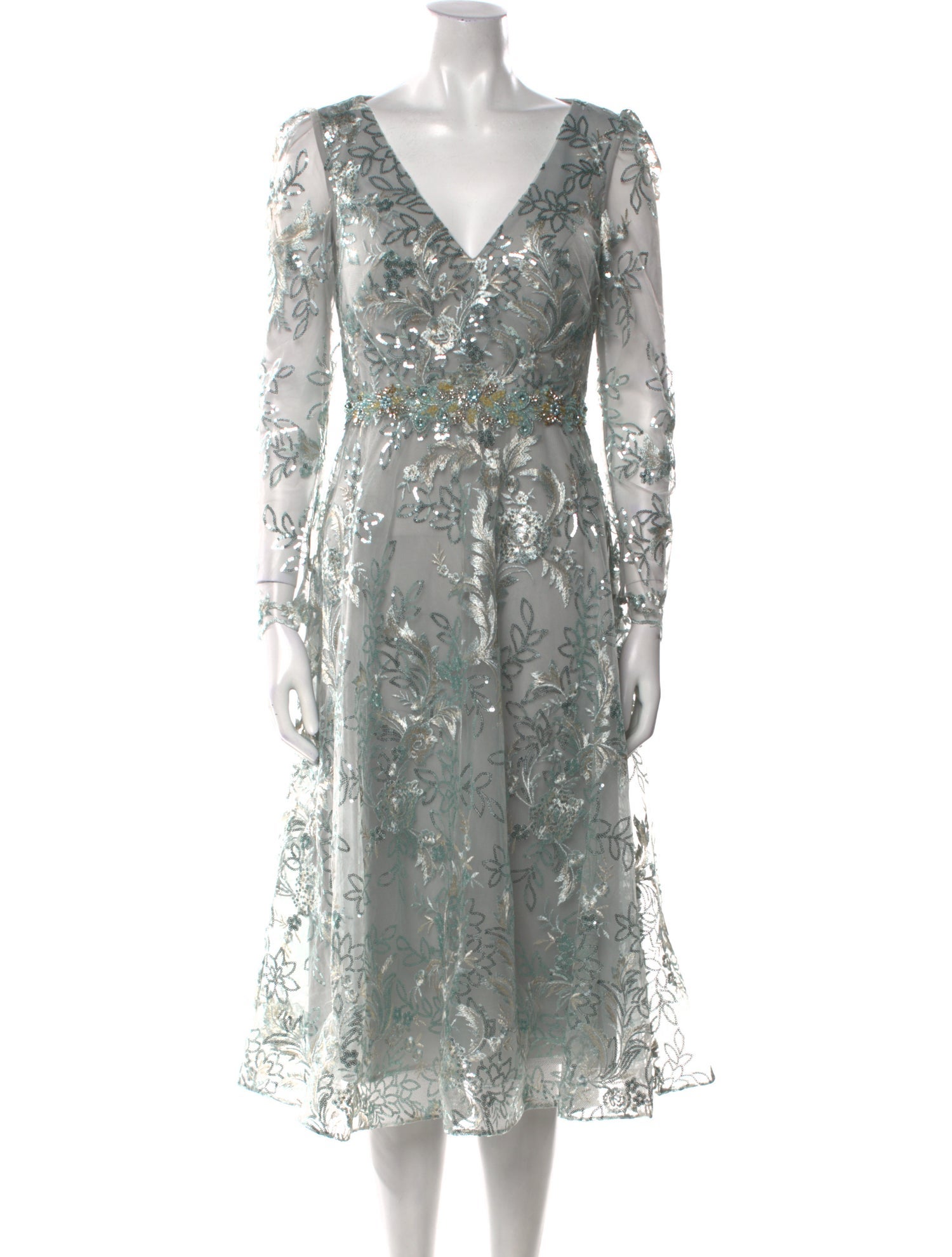 Mac Duggal Floral Print Midi Length Dress